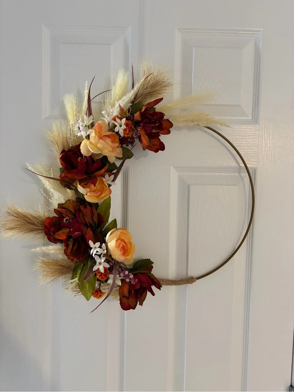 Autumn Meadow Hoop Wreath - Burgundy and Cream - Unbranded knllogistics.com
