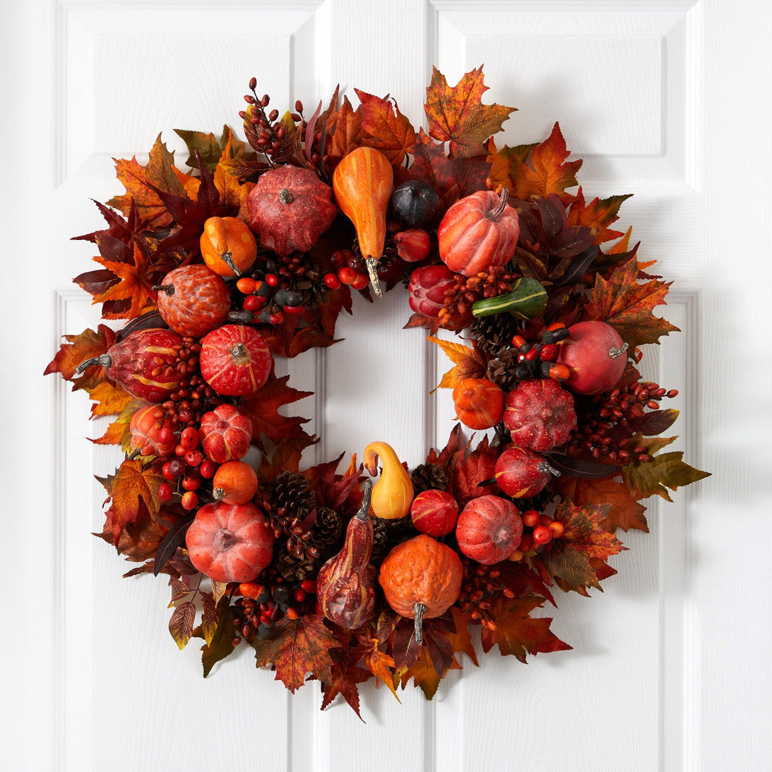 Autumn Wreath Colorful 24 Inch Harvest Berry Outdoor Fall Wreath, Full Handcrafted Autumn Front Door Wreath