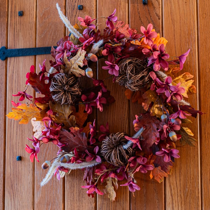 Autumn Wreath Decor Home Handmade Fall Wreath – Autumn Door Decoration With Pumpkins, Pinecones Orange Flowers, Rustic