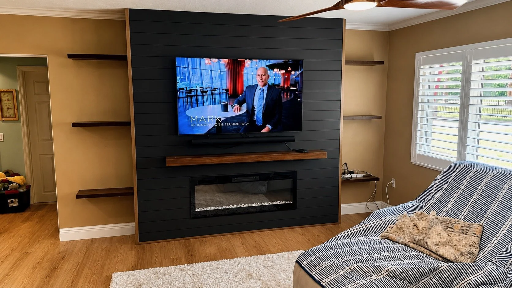 Black Shiplap Fireplace Media Wall in Sarasota, FL | TV Media Wall