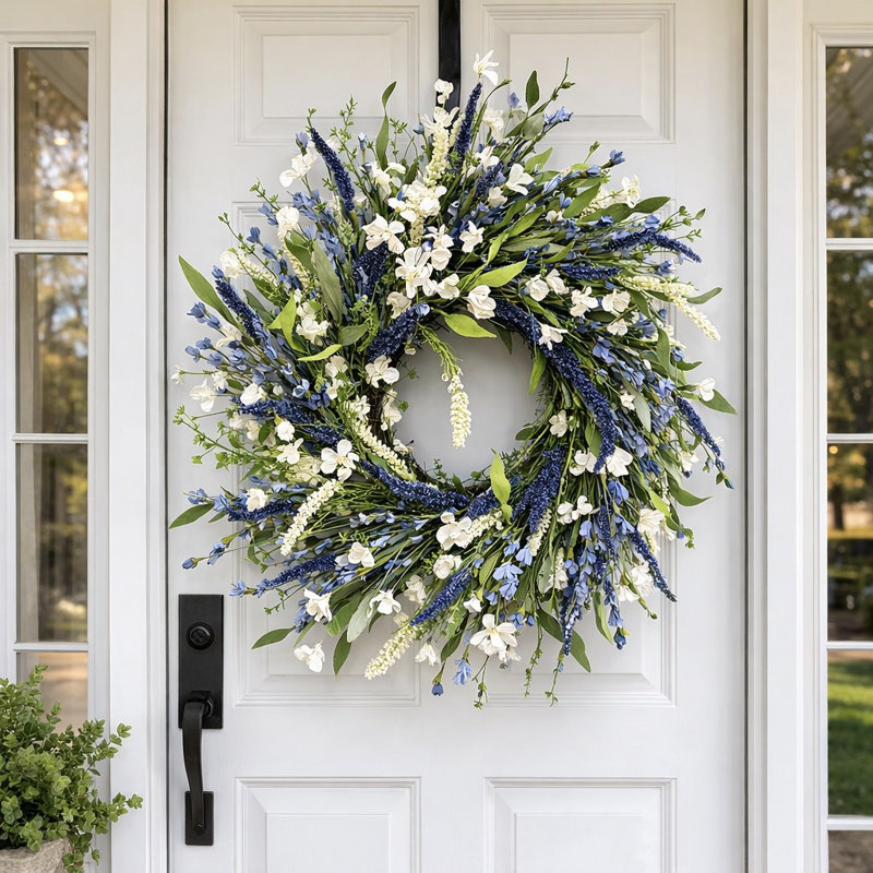 Blue Fall Wreath Wreath For Front Door, Double Doors, Outdoor Spring Summer Fall Porch Decor, Large