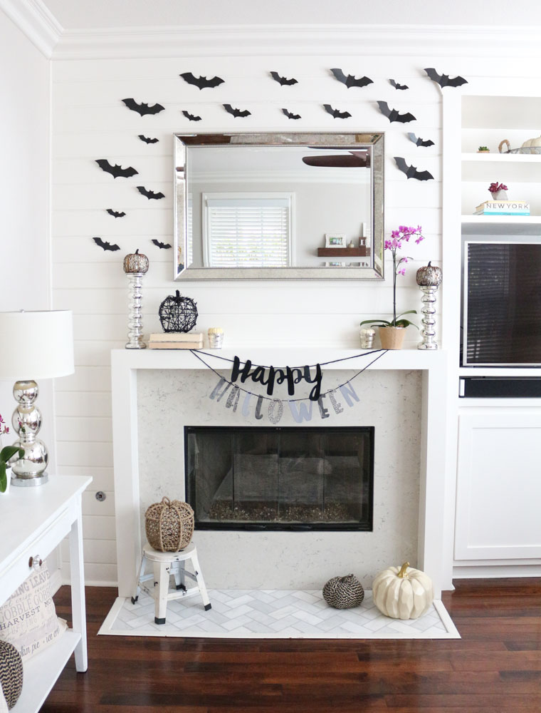 Chic Black and White Halloween Mantel