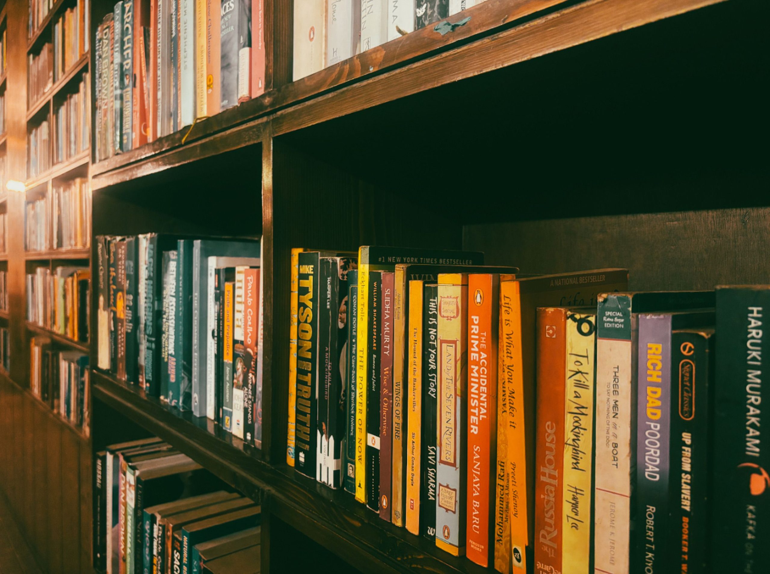 Cozy Library Bookshelf with Diverse Titles · Free Stock Photo