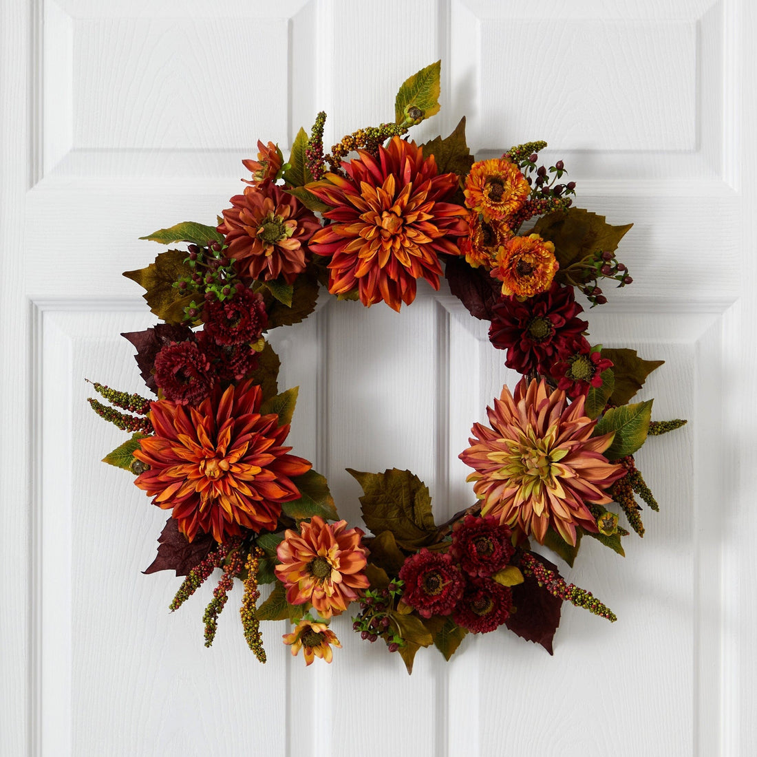 Fall Colorful Wreaths Fall Hydrangea Wreath For Front Door – Elegant Farmhouse Autumn Door D – HHGDECOR