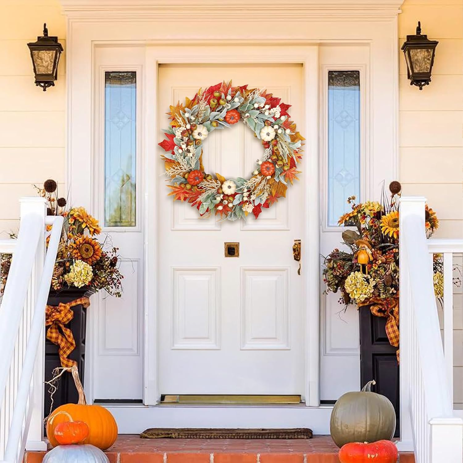 Fall Colorful Wreaths Fall Hydrangea Wreath For Front Door – Elegant Farmhouse Autumn Door D – HHGDECOR