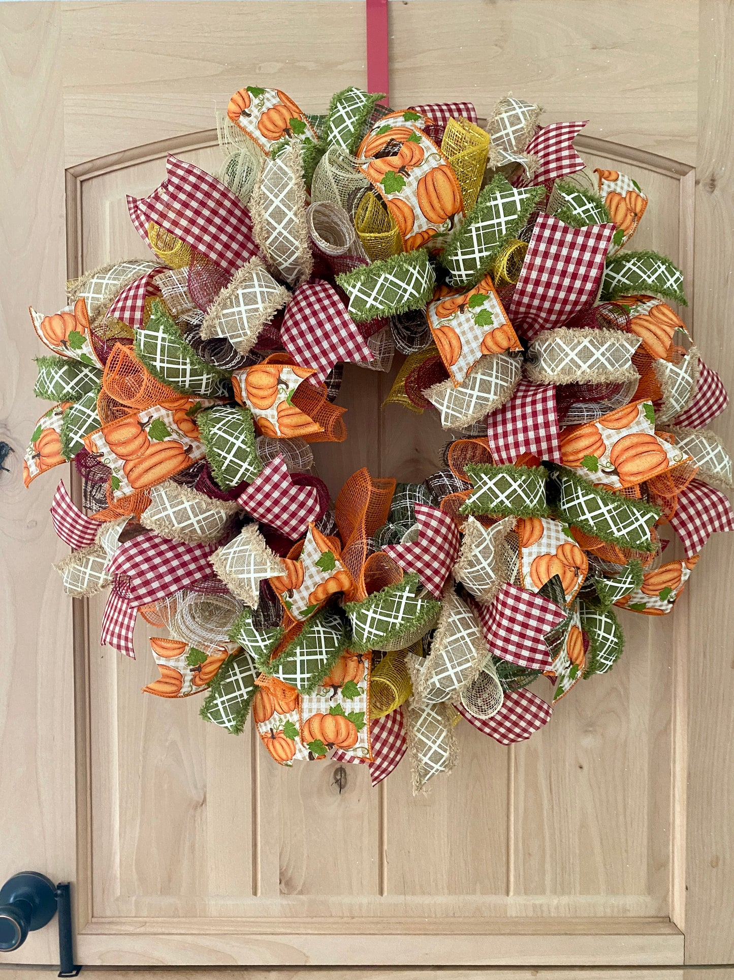 Fall, Deco Mesh Wreath, Vibrant, Large, Fall Ribbons, Pumpkins, Front – Wreaths Of Circle Creek