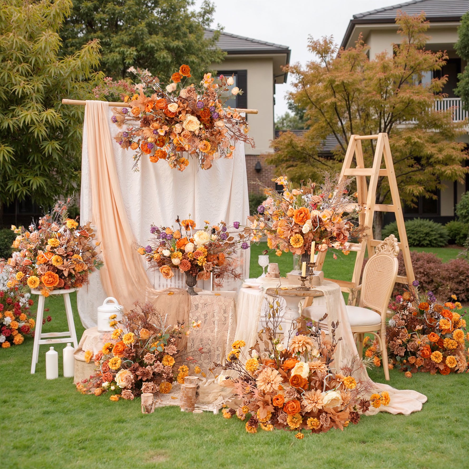 Fall Floral Centerpiece Wedding Autumn Coffee Hang Floral Table Centerpiece Aisle Flower Wedding Backd – Angela Flower