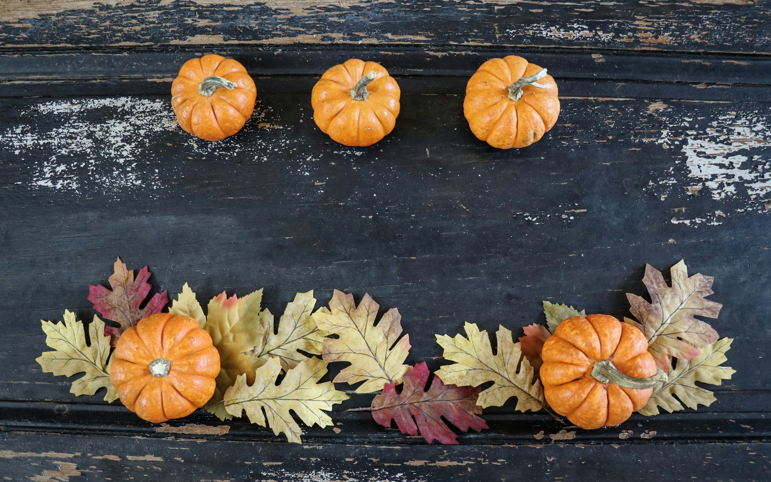 Fall pumpkins and leaves background