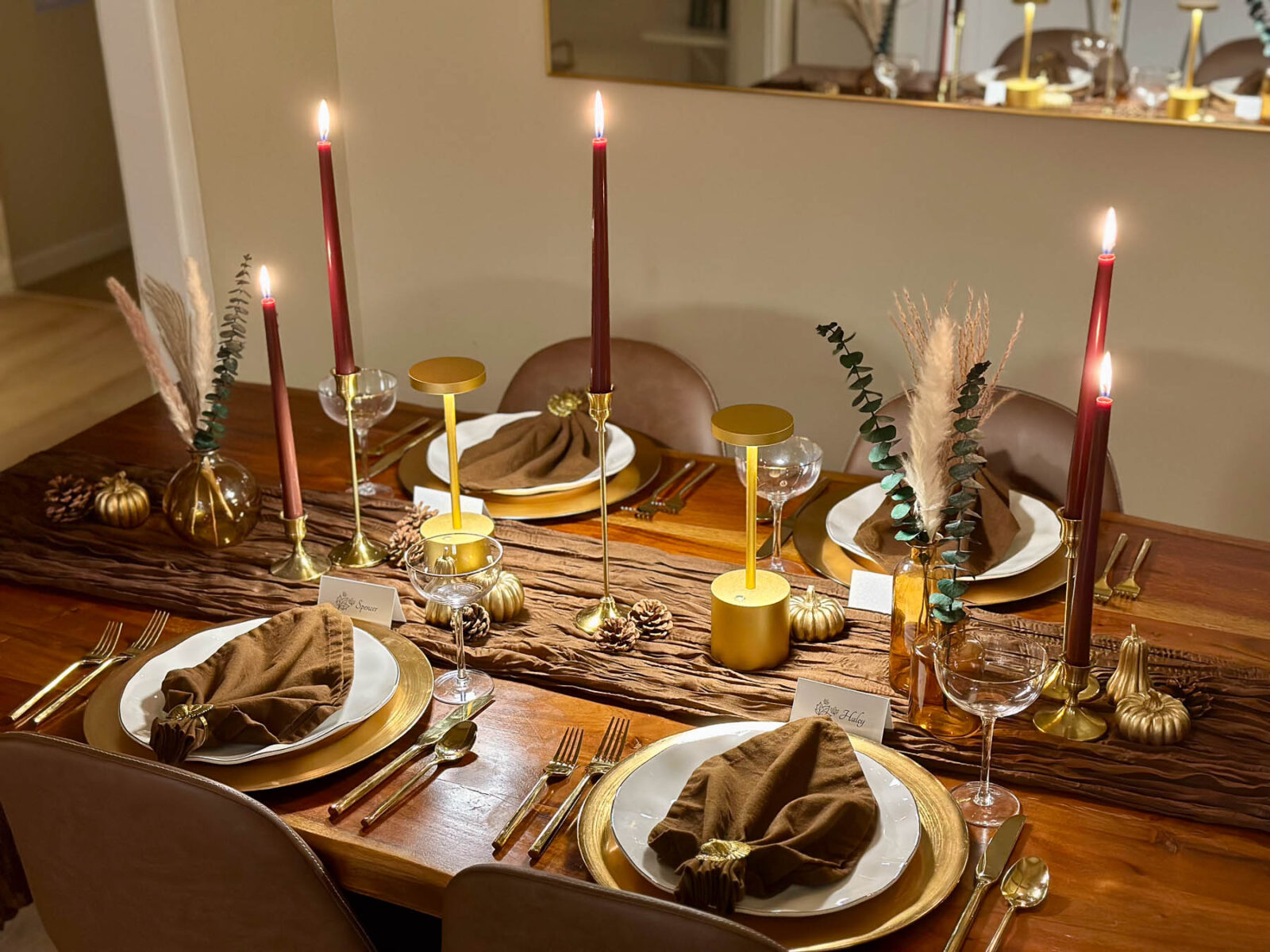 Gorgeous Neutral Thanksgiving Tablescape with Brown & Gold Accents