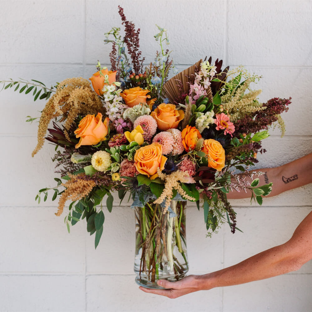 Large Flower Fall Arrangements Vivid Remembrance, Front Facing Vase Arrangement Floranthropist