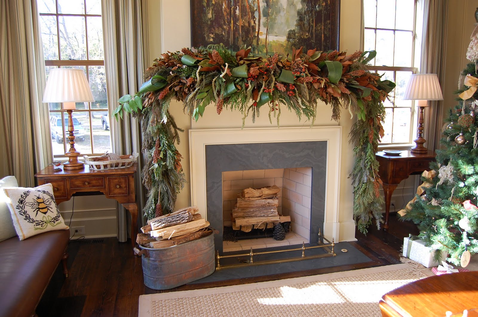 Natural Greenery Christmas Mantel in Southern Living Idea House – Between Naps on the Porch