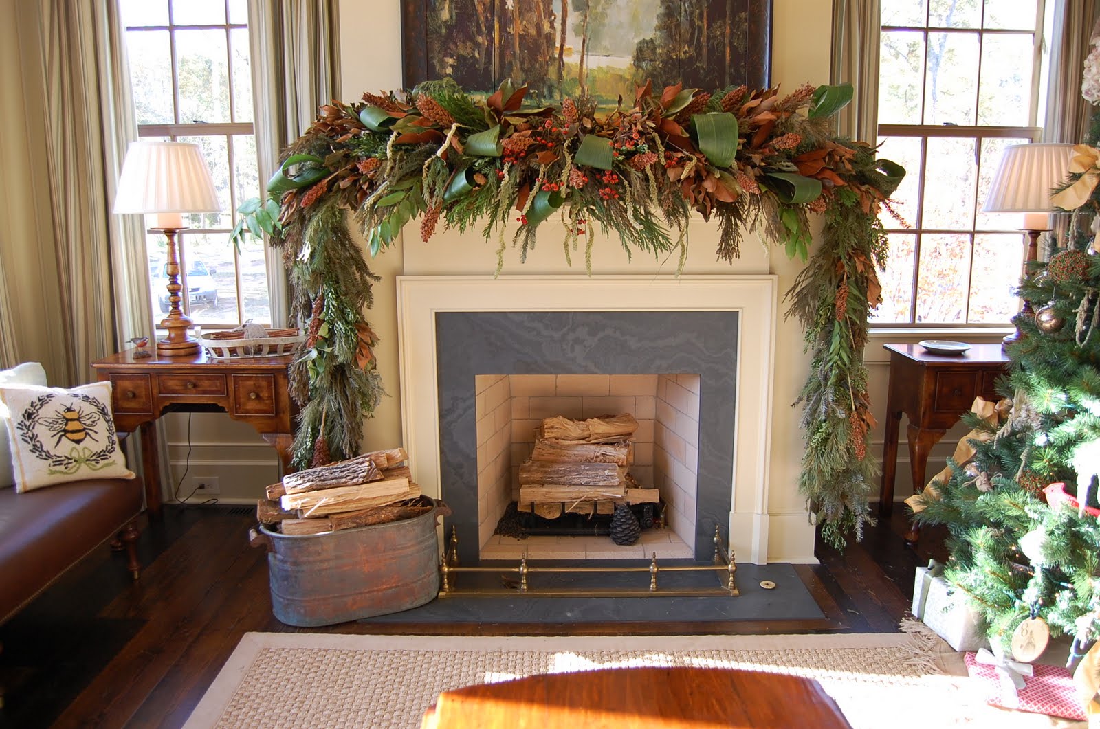 Natural Greenery Christmas Mantel in Southern Living Idea House – Between Naps on the Porch