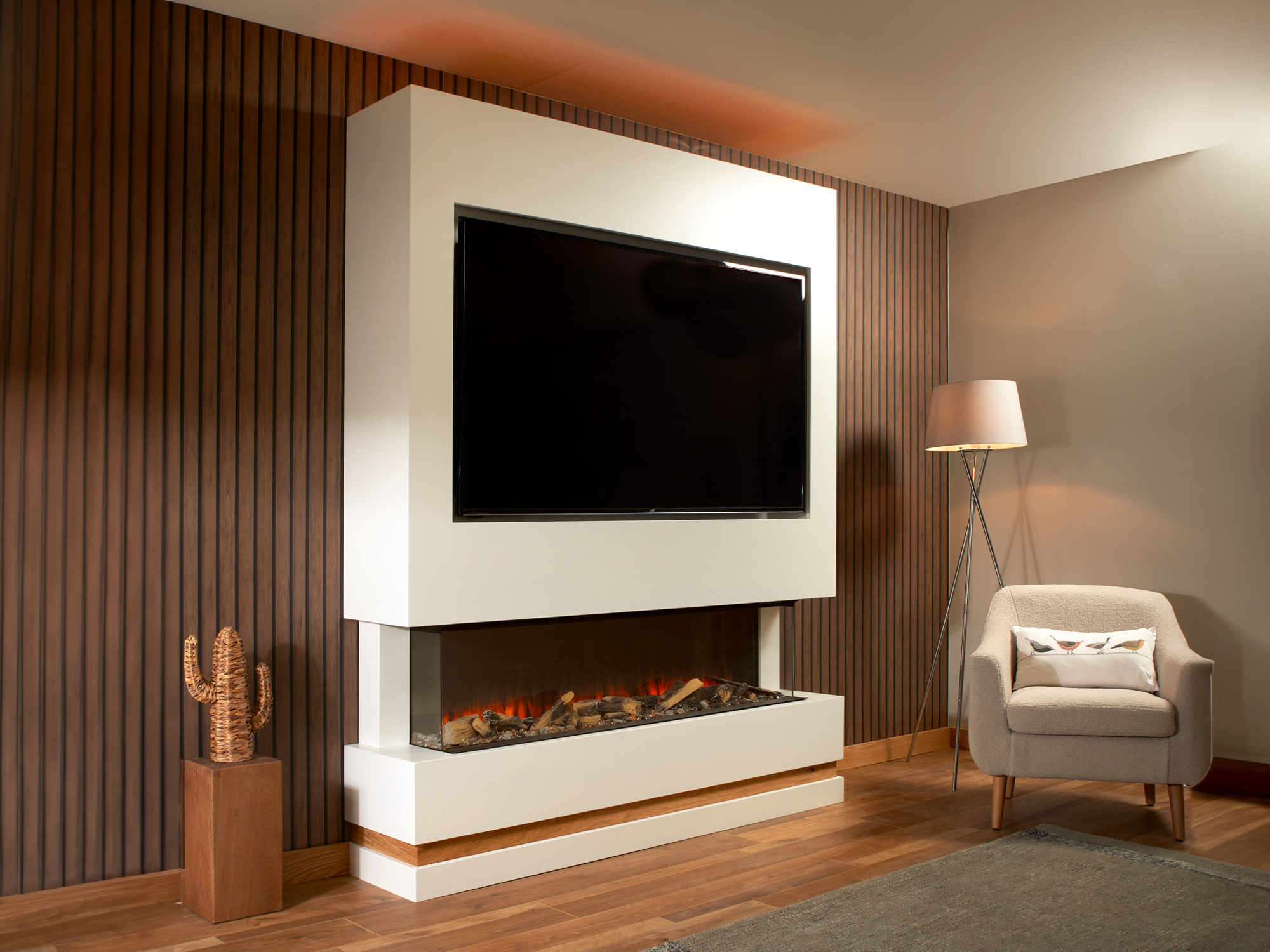 Orleans Media Wall: Media Wall With Fire & Solid Oak Inlay