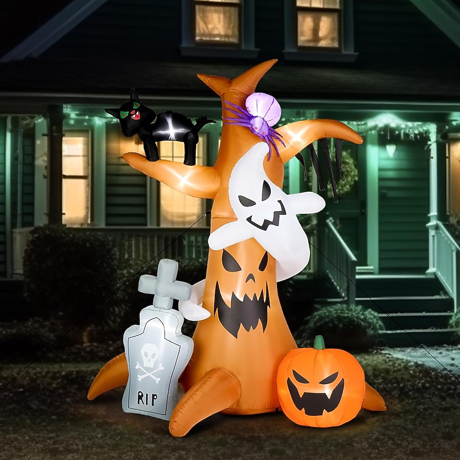 Outdoor Halloween Home Decor VINGLI 8FT Tall Halloween Inflatables Outdoor Decorations Blow Up Scary Tree Halloween Yard Decorations With Pumpkin Built-in LED Lights Decor For Indoor Home Party Gard