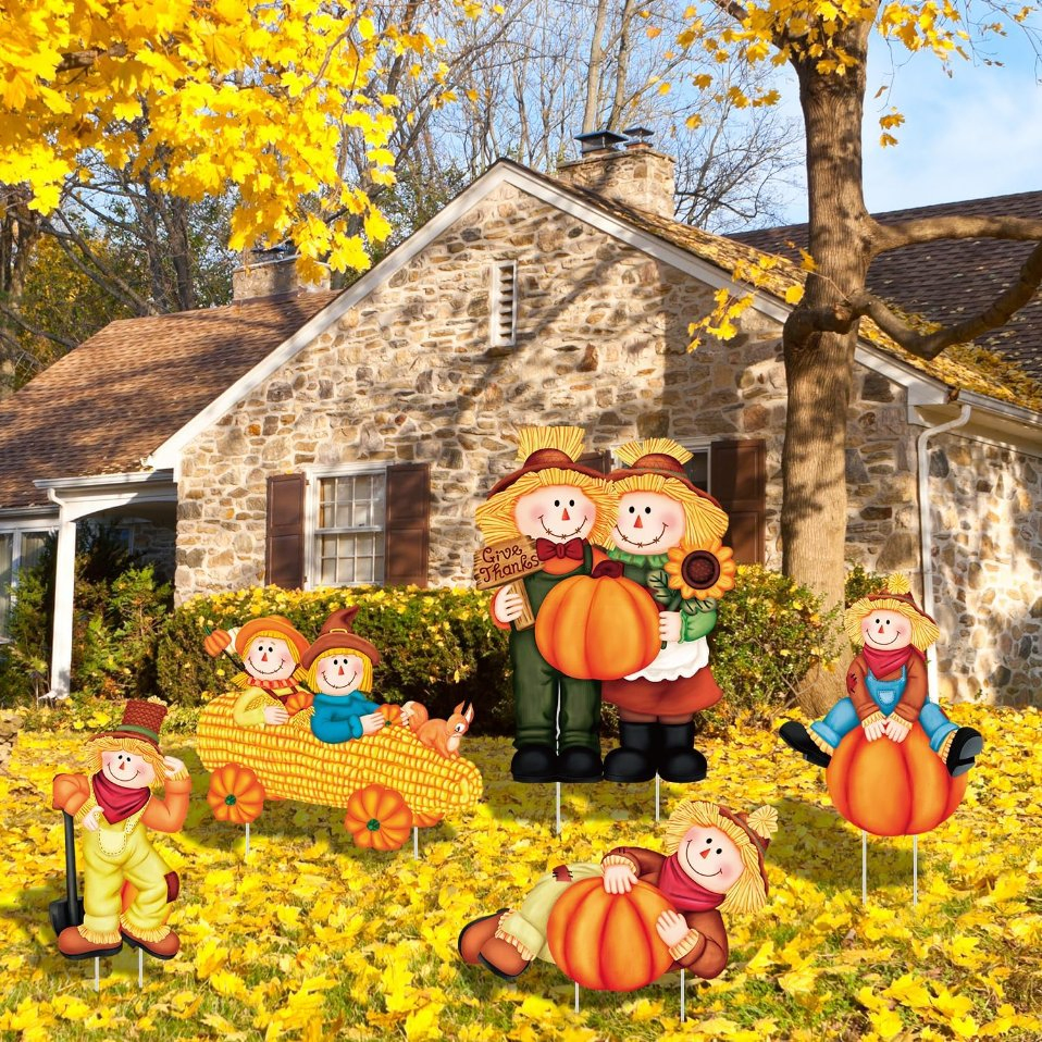 Outdoor Thanksgiving Decor Yard Pack Pumpkin Wood Porch Standings With Give Thanks Lettered For Fall Decor,