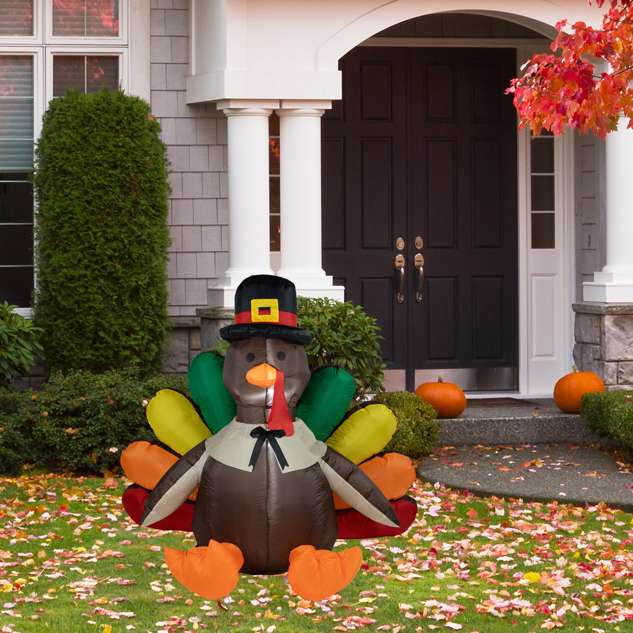 Pilgrim Yard Decorations Pre-lit Inflatable Pilgrim Turkey Thanksgiving Yard Decoration 4' Christmas Central