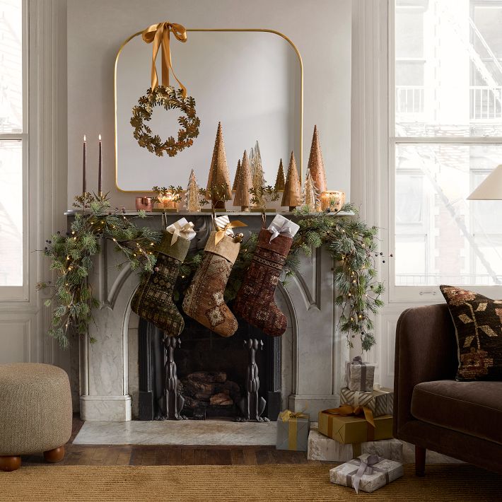 Pine Fireplace Garland Pre-Lit Faux Pine Frosted Red Berry Garland West Elm