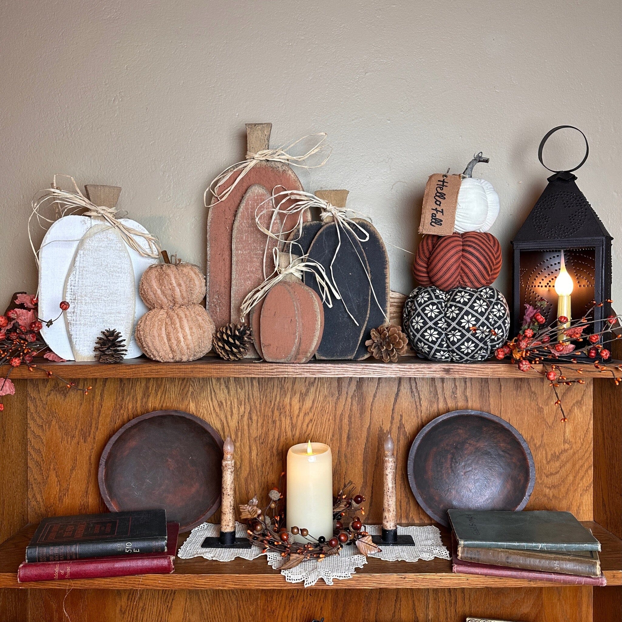 Primitive Candle Centerpiece OOAK Tree Branch Candle Holder Centerpiece Signed Rustic Natural Primitive Wood