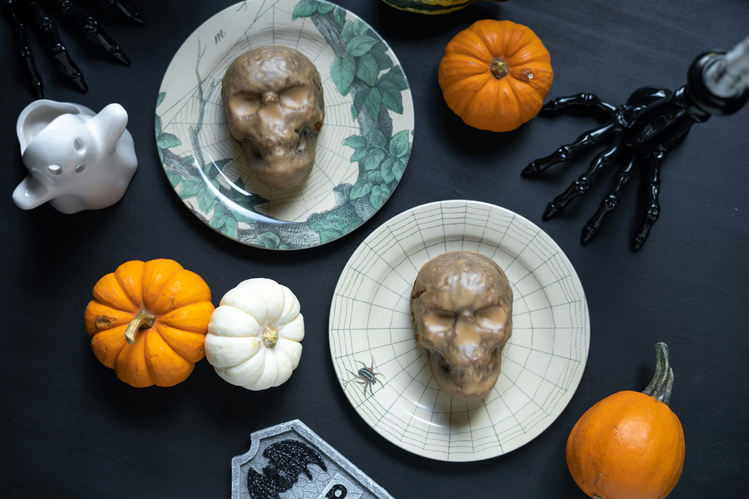 Spooky Halloween Treats - Mini Pumpkin Chai Skull Cakes