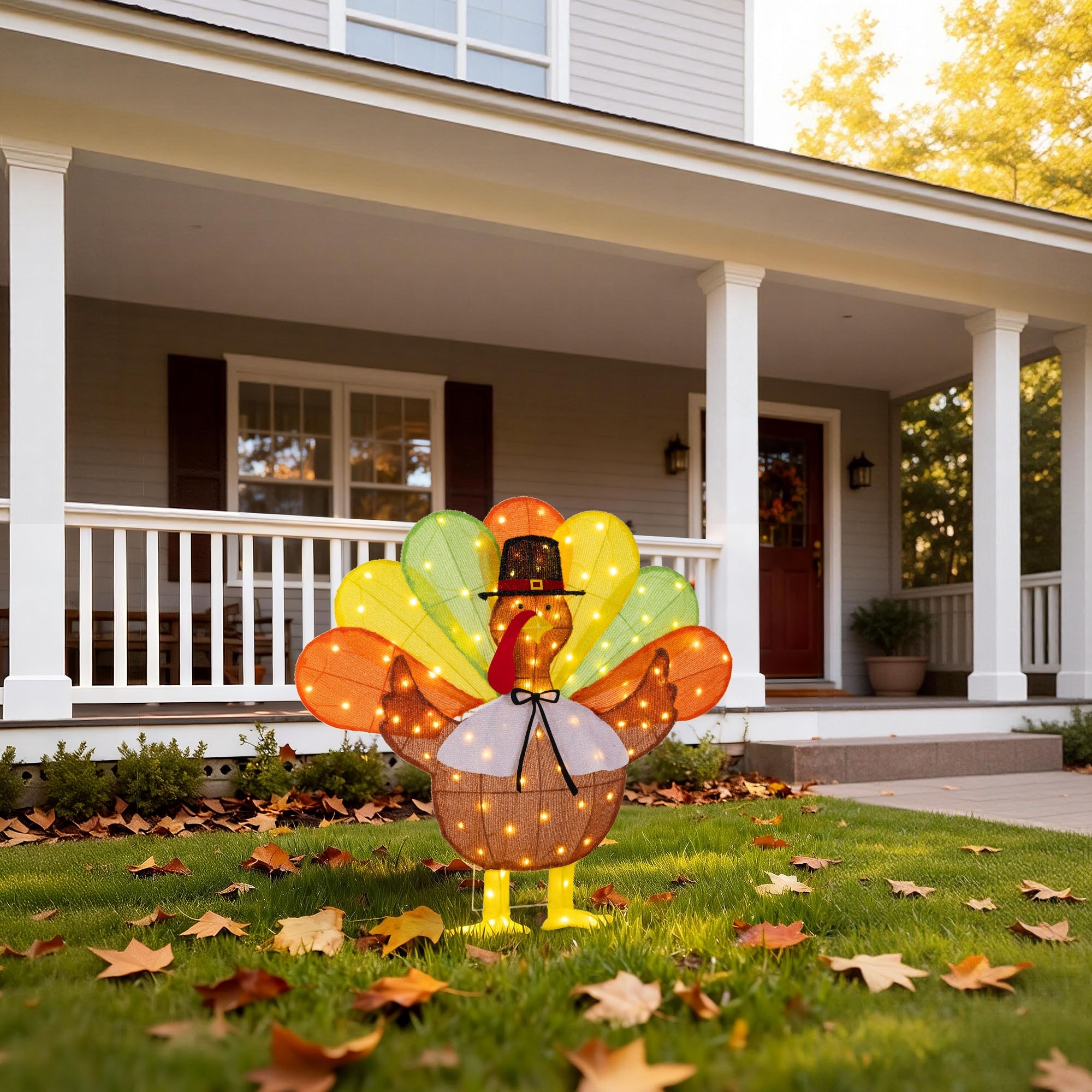 Turkey Lawn Decor Glitzhome Thanksgiving Lighted Fabric Turkey Outdoor Decor With 100 Warm White LED Lights