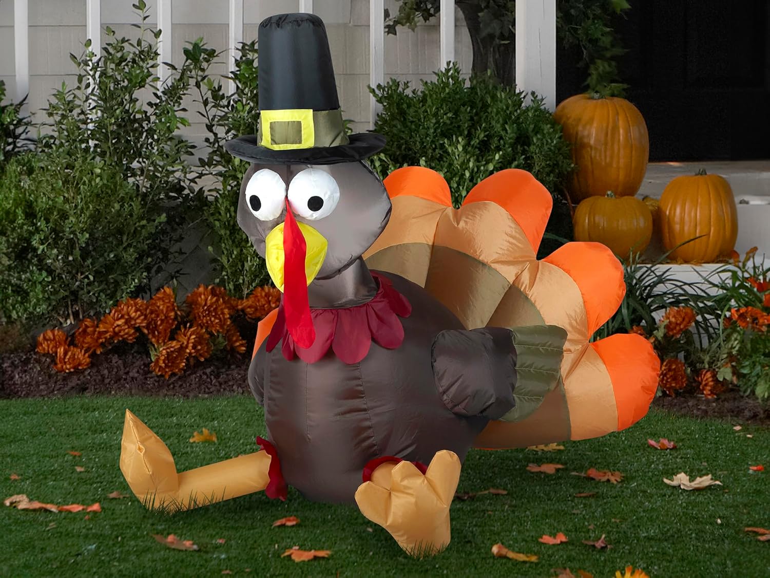 Turkey Wearing Pilgrim Hat Inflatable Airblown Yard Decoration