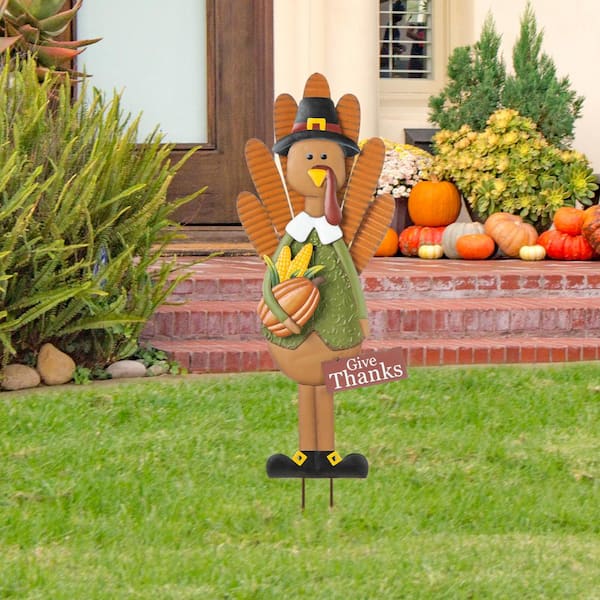 Turkey Yard Decor Glitzhome 36 H Thanksgiving Metal Turkey Yard Stake, Standing Decor Or Hanging Decor (3 Function) 2020300011 The Home Depot