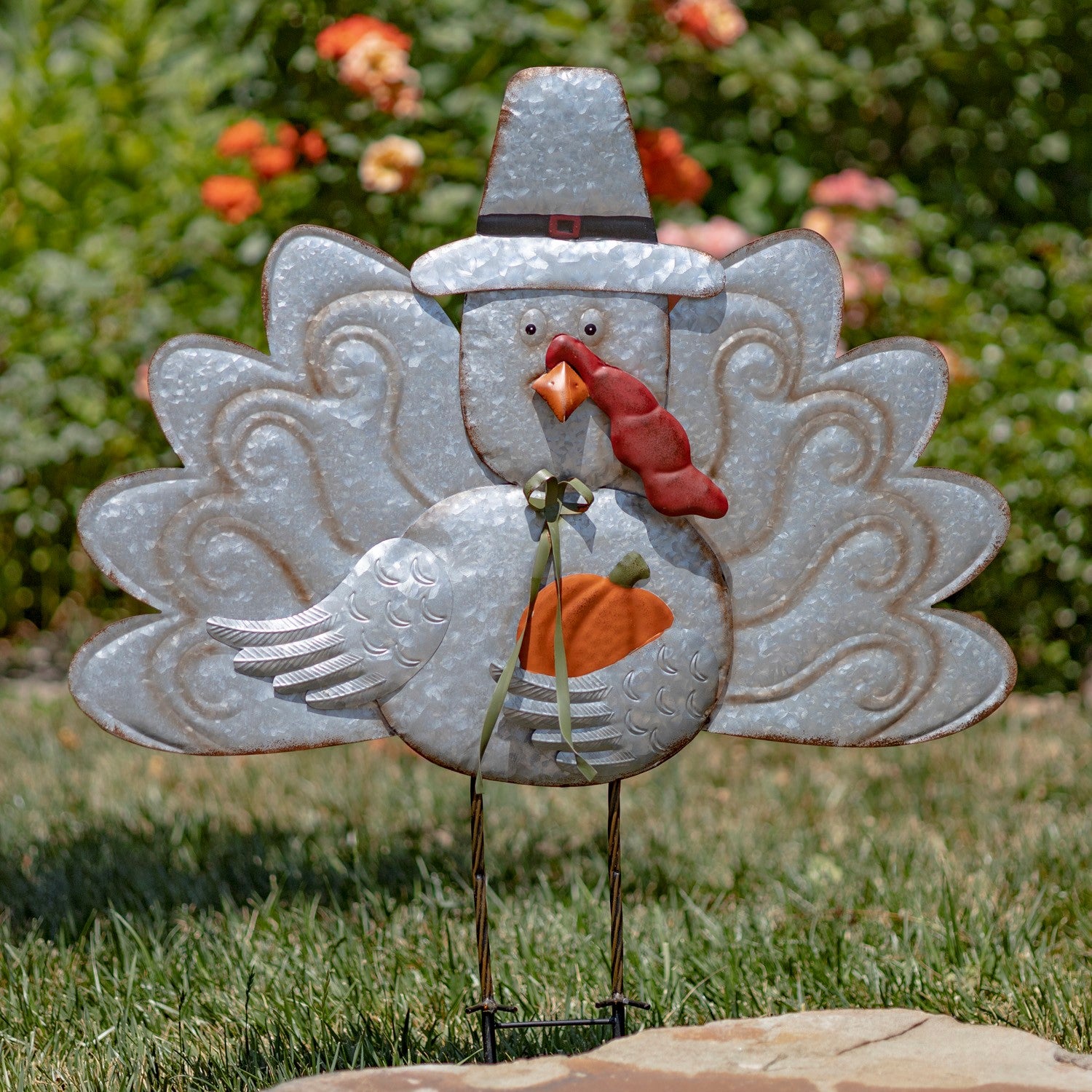 Zaer Zr170512 Galvanized Thanksgiving Turkey Flat Garden Stake Large
