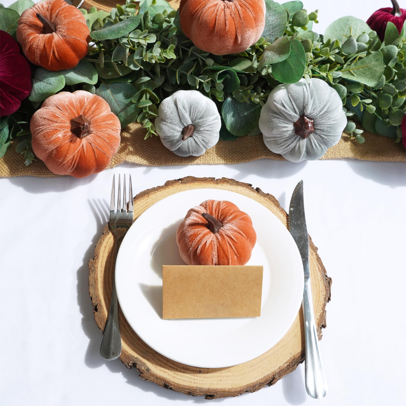 16 Pcs Assorted Fall Burgundy & White Velvet Pumpkins - All The Fall Things