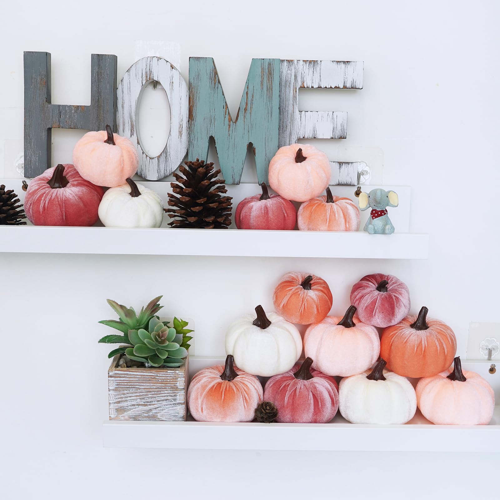 16 Pcs Velvet Blush Coral Pink Peach Cream Fabric Pumpkins - All The Fall Things