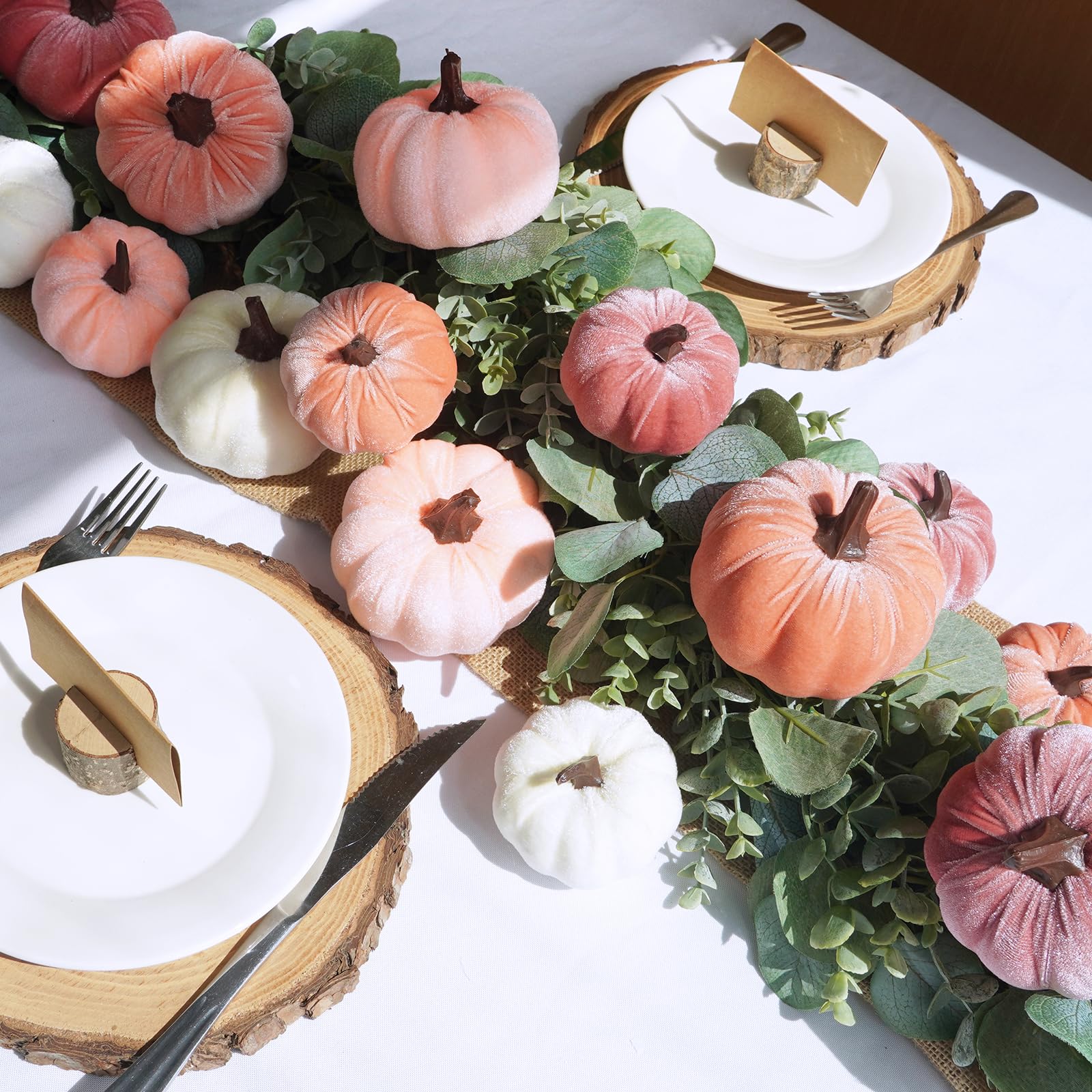 16 Pcs Velvet Blush Coral Pink Peach Cream Fabric Pumpkins - All The Fall Things