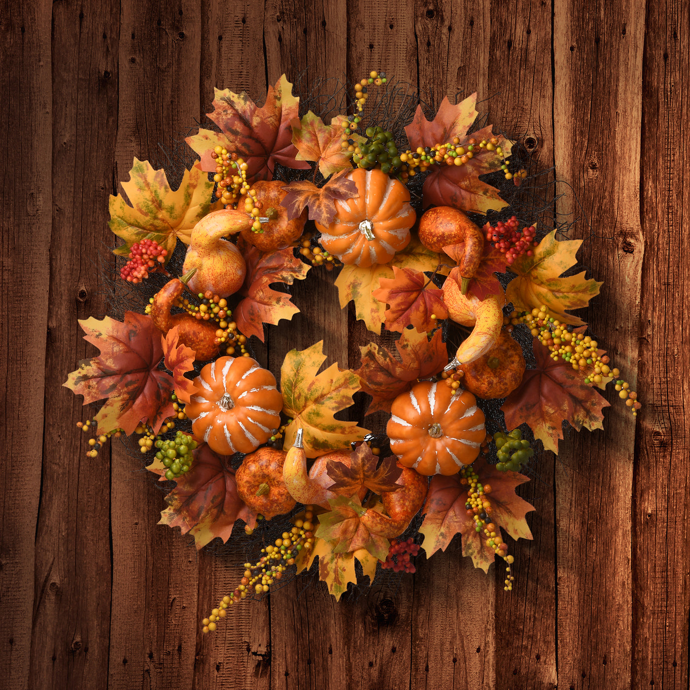 24” Autumn Pumpkin, Gourd and Berries in Assorted Colors Fall Wreath Pumpkins Gourds Berries Leaves 22\'