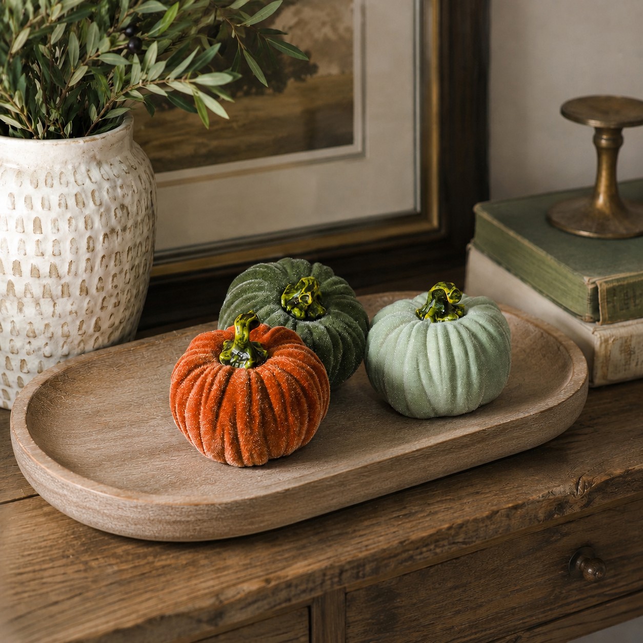 3' VELVET PUMPKINS - SET OF 3