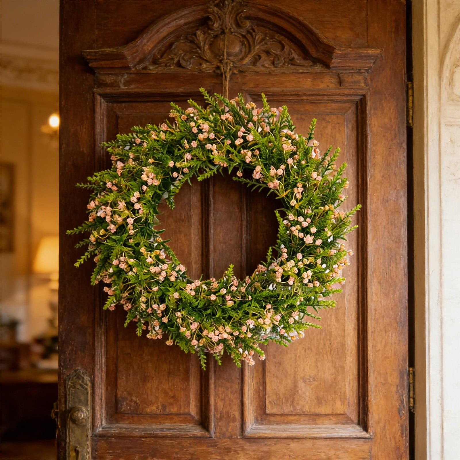35cm Artificial Lavender Wheat Wreath, Lifelike Floral Door Hanging Decoration, Farmhouse Circle Wreath for Home Window Porch Party - Walmart.ca