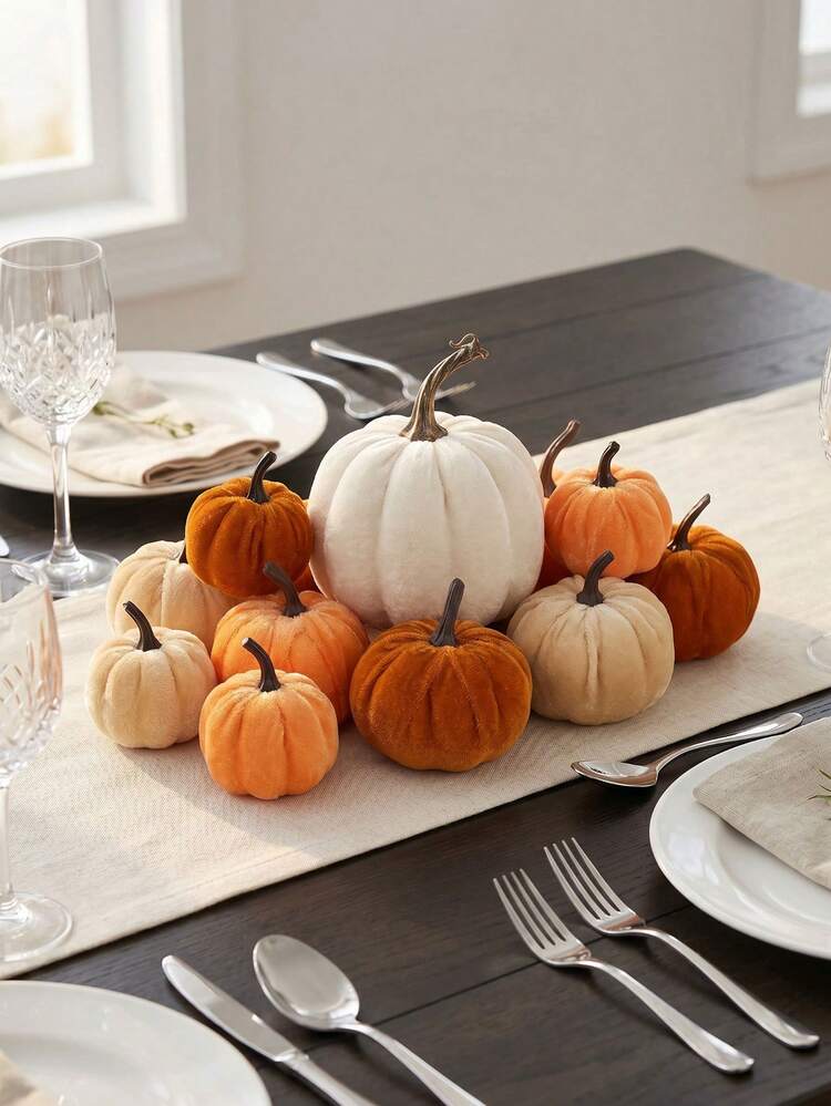 6/1pc-Velvet Pumpkin Decor Set - Thanksgiving Autumn Home Decor Artificial Pumpkin, Realistic Pumpkin, Velvet Pumpkin Ornament, Artificial Pumpkin Decoration, Suitable For Autumn Decoration, Hallowe
