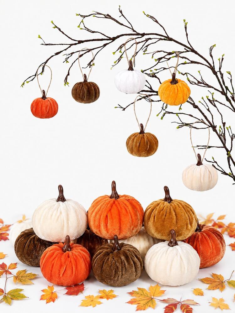 6/9pcs Plush Pumpkin Hanging Ornaments, 1.96 Inch Soft Plush Autumn Pumpkins With Jute Rope Loop,
