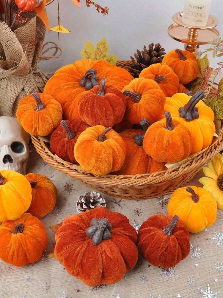 6pcs Random Color Artificial Fake Faux Velvet Foam Fabric Pumpkins Decoration,Fall Pumpkins Decoration For Home, Assorted Velvet Pumpkins Fake Pumpkins,Artificial Fall Table Decor,Reusable ...