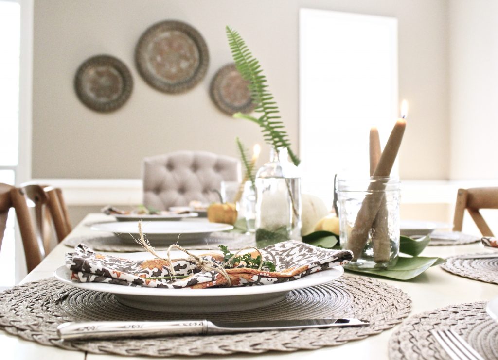 A Thanksgiving Tablescape with Greenery and Pumpkins | Our Hammock House