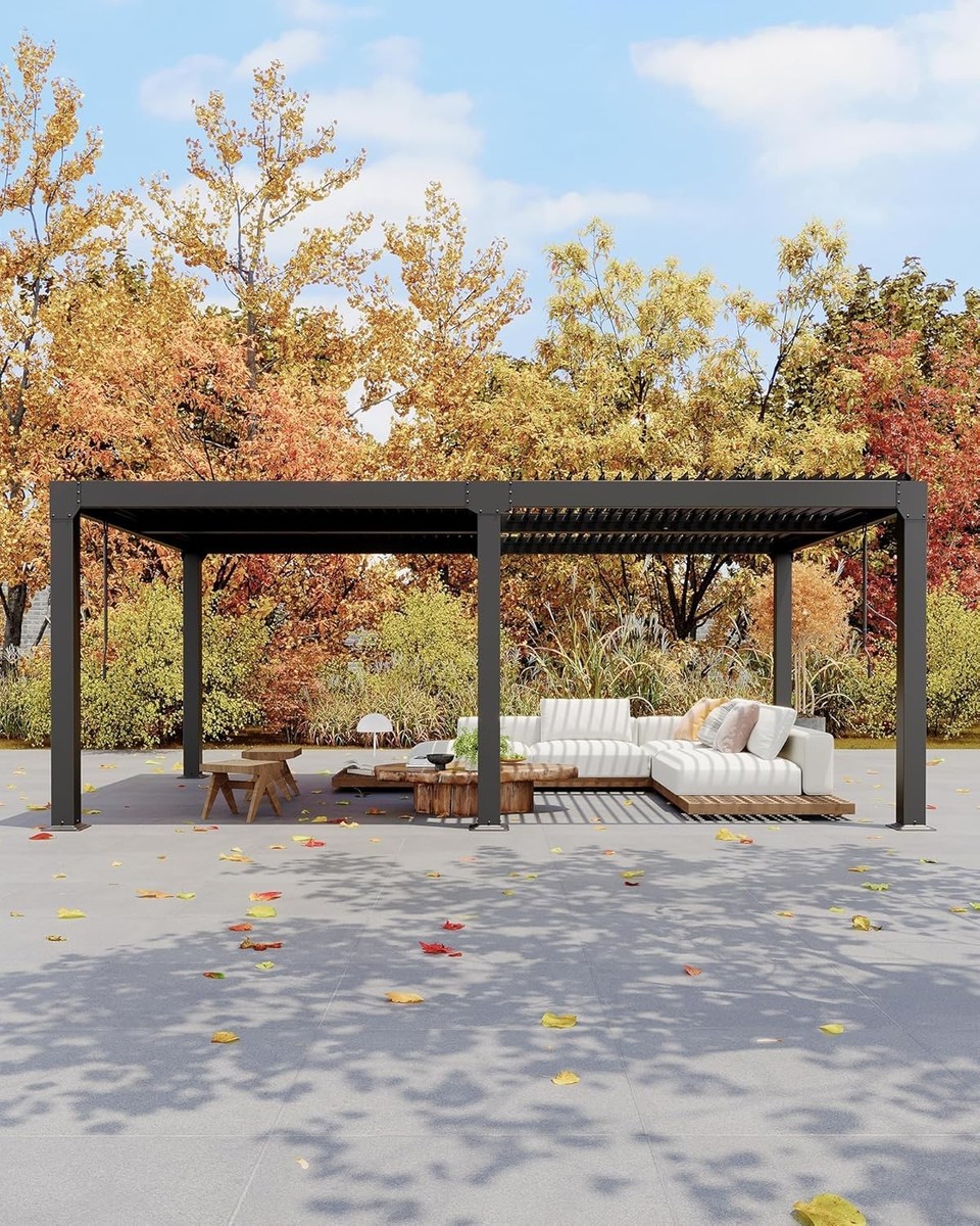 Adjustable Aluminum Roof Patio 11' X 13' Louvered Aluminum Pergola – Adjustable Roof With Drainage System For Patio, Deck, Or Backyard