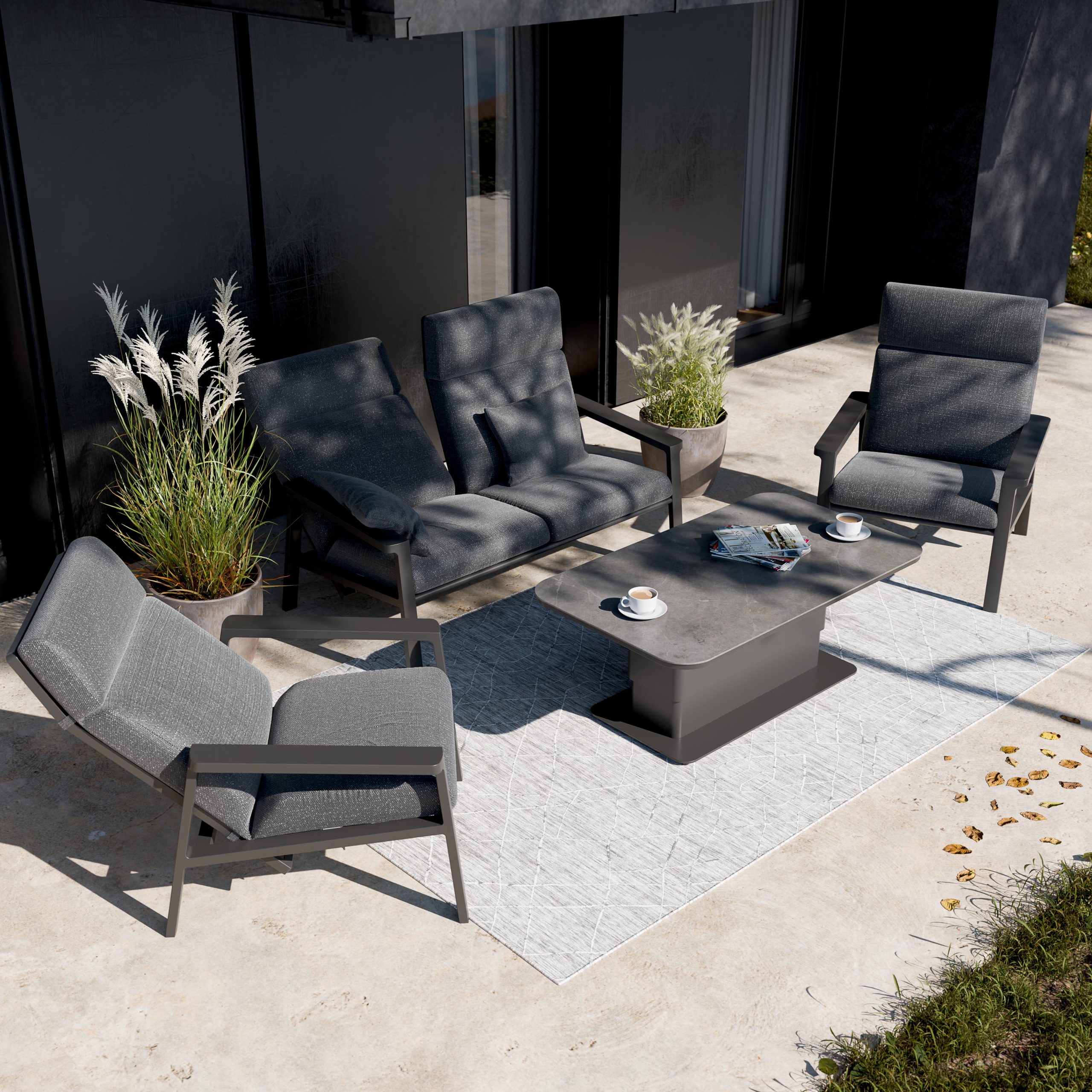 Balcony Furniture Gray Outdoor Patio Set 4pcs Wicker Outdoor Patio Furniture Set Small Sectional Conversation S