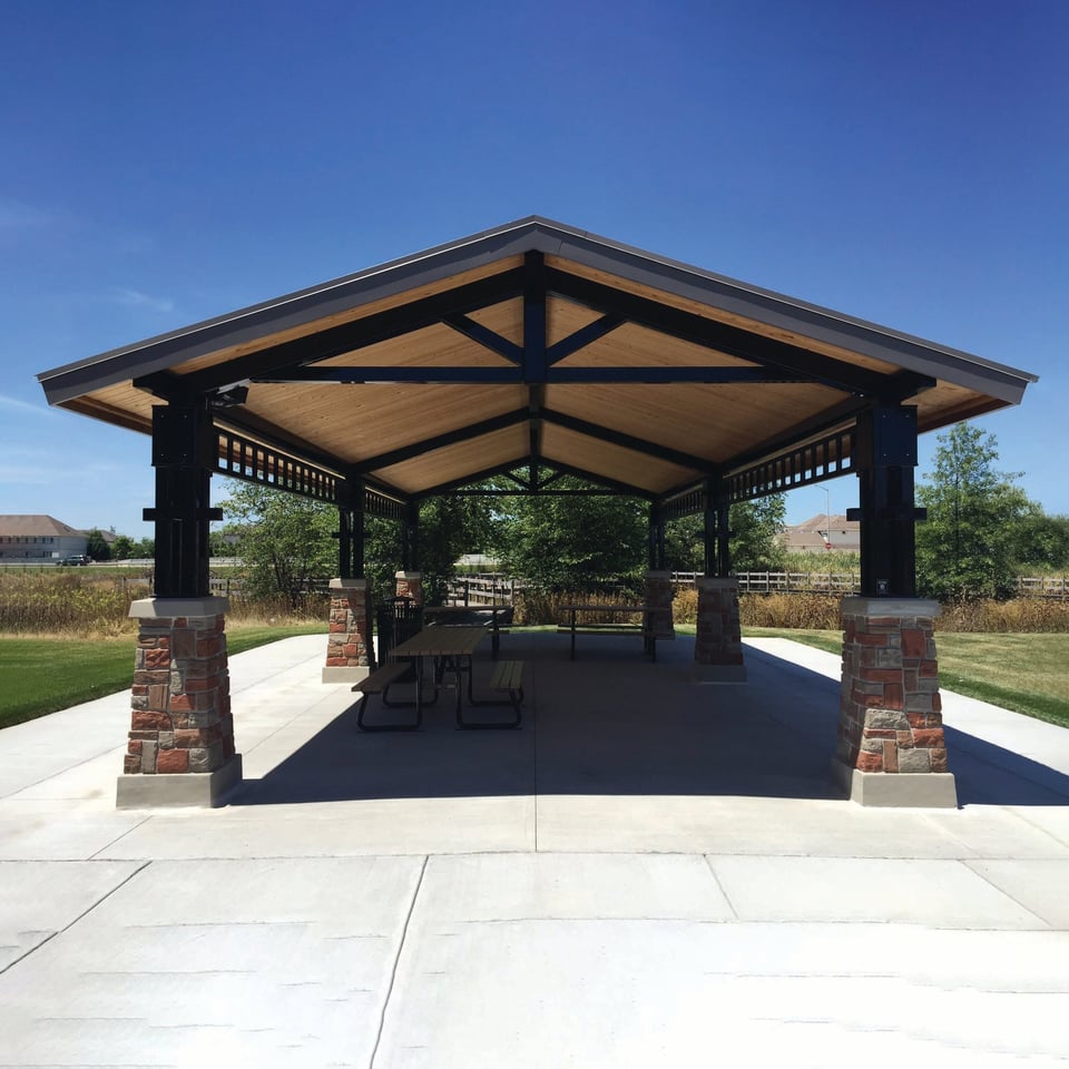 Craftsman Gable Shelter with CC3-12 Quad Columns
