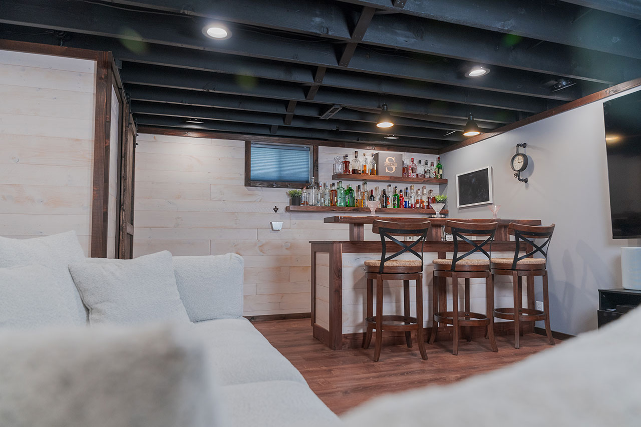 Creating a Rustic Chic Basement Bar with White-Washed Barnwood | WoodHaven Log & Lumber