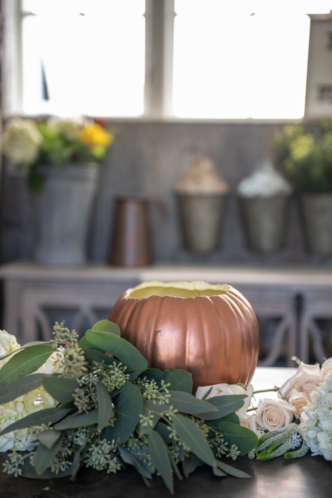 DIY Pumpkin Centerpiece with Fresh Flowers - Sanctuary Home Decor