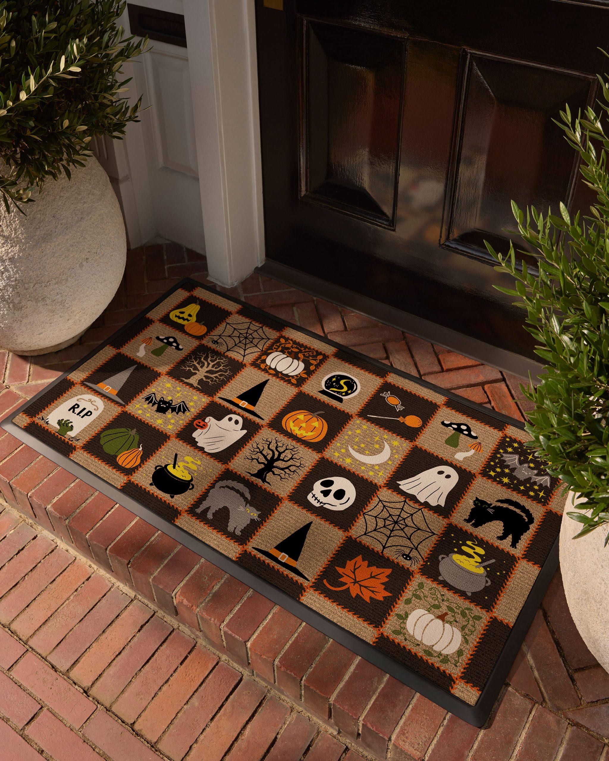 Entryway Machine Washable Doormat | 3'x5' | Kid & Pet Friendly | Indoor Rug | Spooky Patchwork Large Doormat | Ruggable