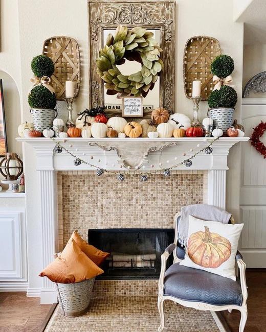 Fall Decorating Ideas, Garlands Giving Thanksgiving Touches to Fireplace Designs