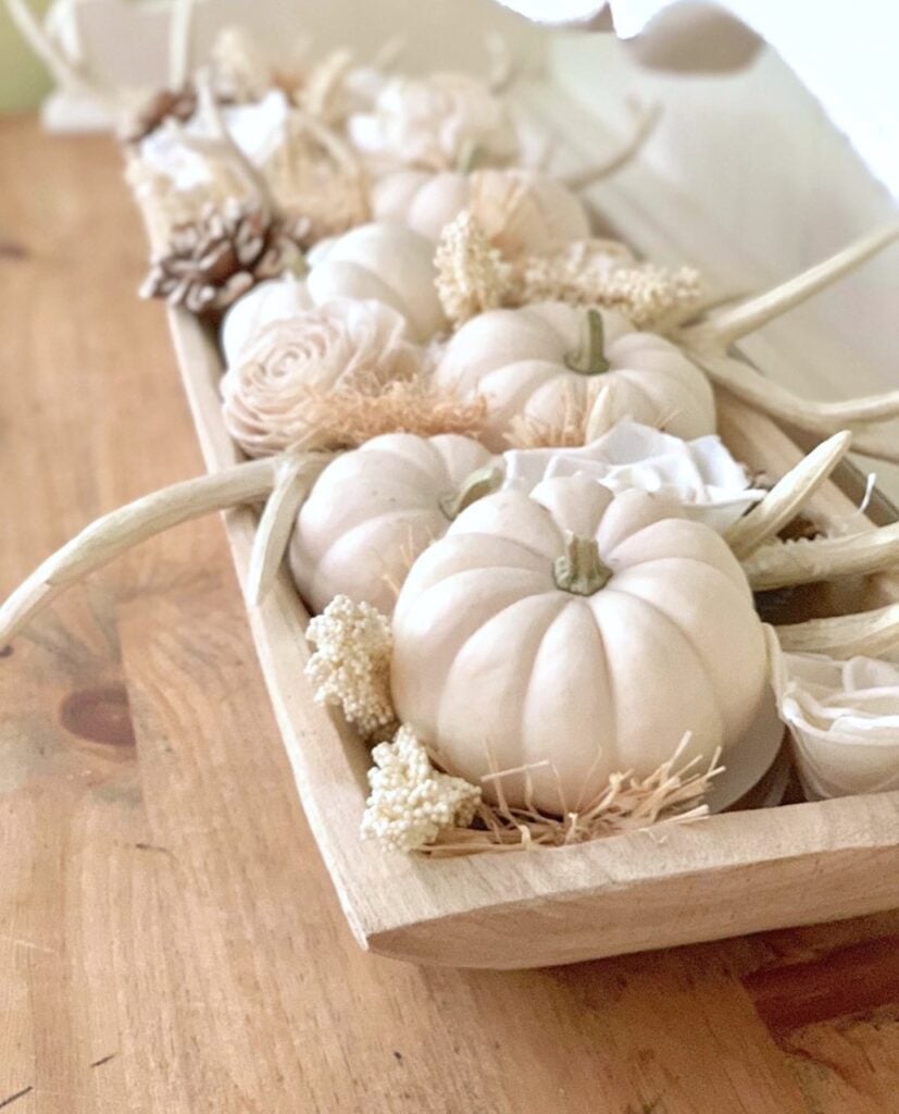 Fall Dough Bowl with Flowers, Fruit, and Burlap Ribbon - Celebrated Nest