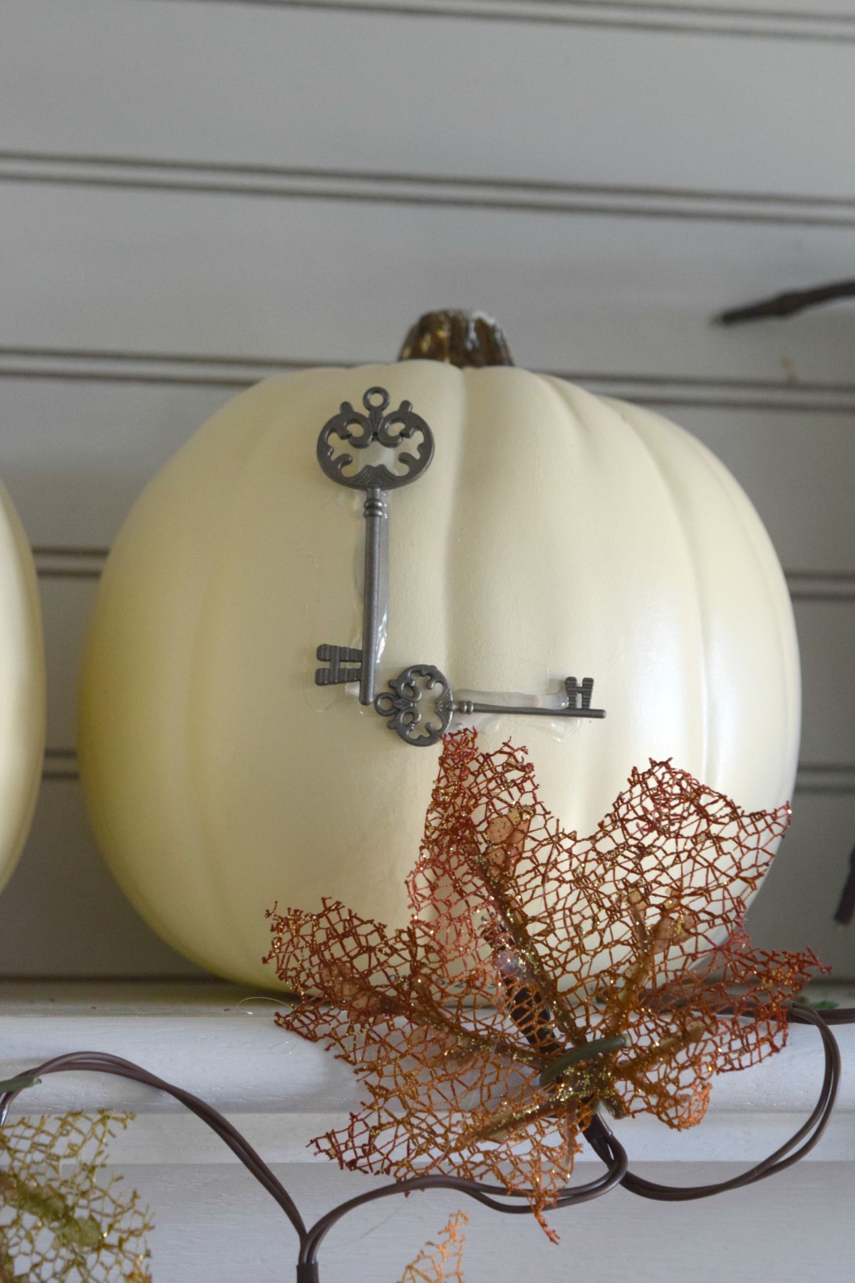 Fall Fireplace Mantel Decor With White Pumpkins