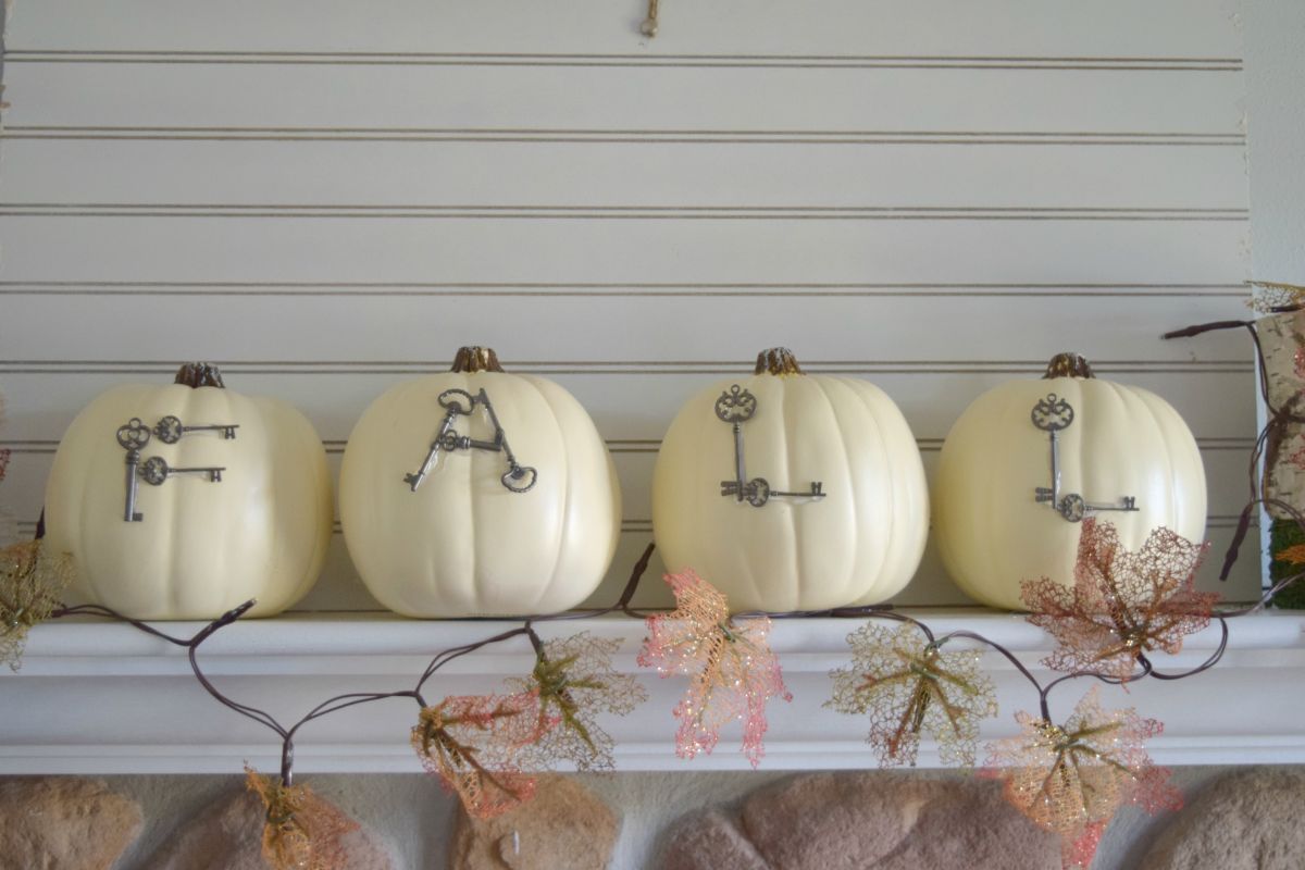 Fall Fireplace Mantel Decor With White Pumpkins