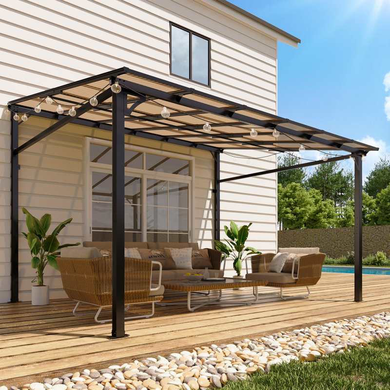 gaomon 10X12ft Pergola with Sloped Roof, 4-Pillar PC Top Patio Shade Structure for Garden, Backyard & Deck - Wayfair Canada