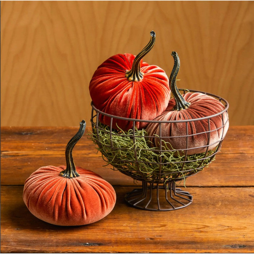 Handmade Small Velvet Pumpkin, Rust