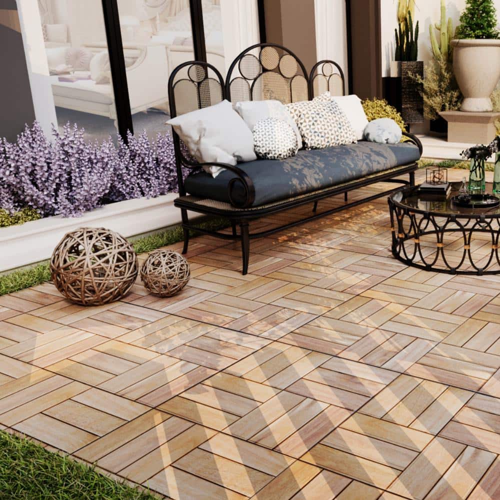 Hoyt TB-3B Modules 10 Pack 12x12 Acacia Wood Interlocking Deck Tiles – Check Pattern Patio Pavers